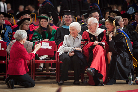 Frank and Rosa Rhodes and Robin Davisson get their picture taken