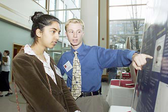 Senior Alex Nemiroski talks with Puja Gupta
