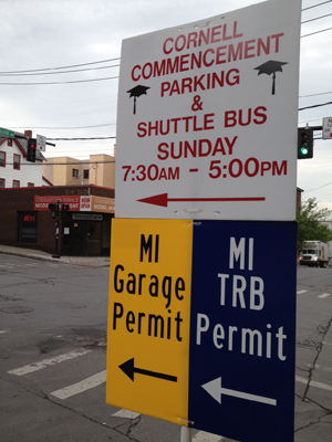 Sign for Cornell commencement parking.