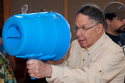 Bob Silverman tries out the air zooka