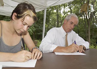 Lynne Feeley, left, and President Rawlings
