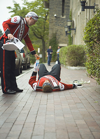 Big Red Marching Band members.