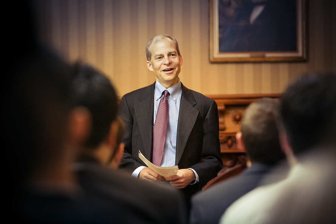 H. Fisk Johnson speaks with students