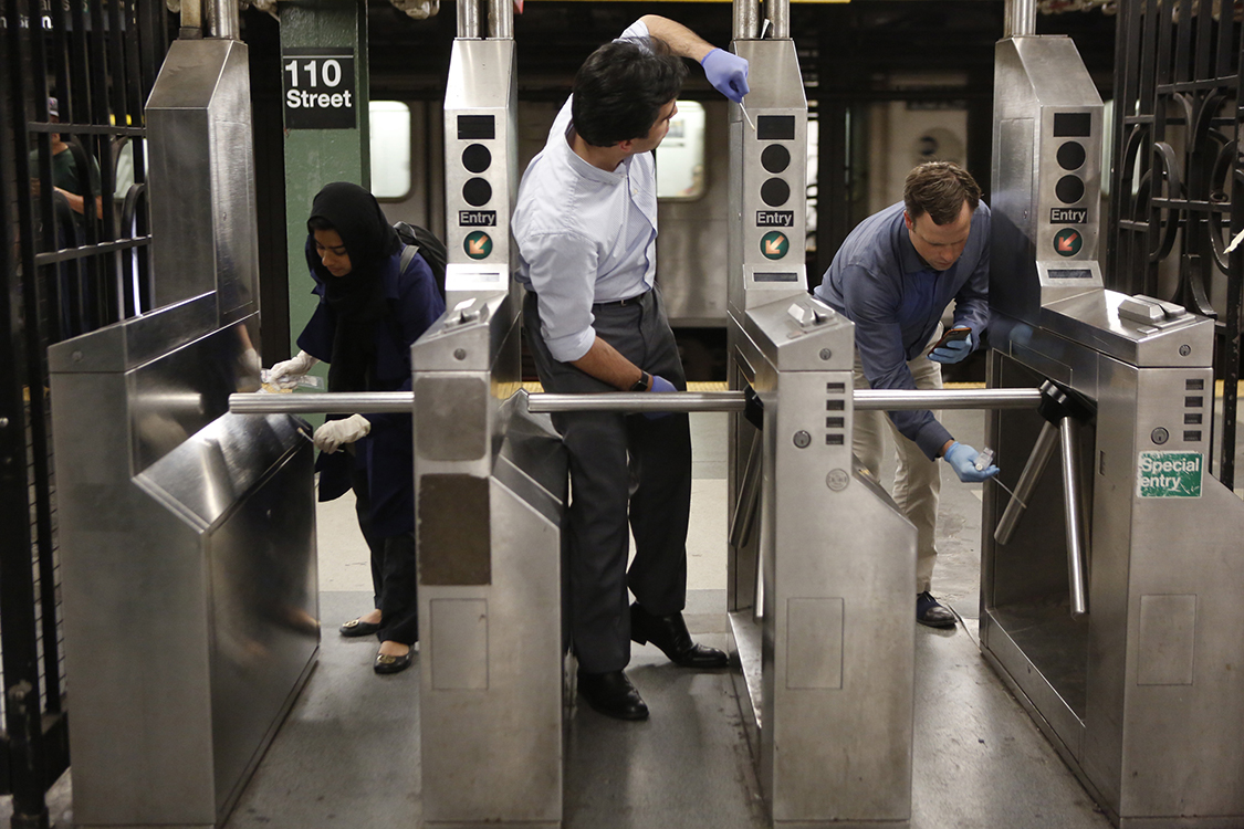 swabbing subway turnstile