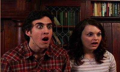 Actors Reed VanDyk '07 and Christine Bullen '08 in a scene from VanDyk's College Television Emmy Award-winning comedy