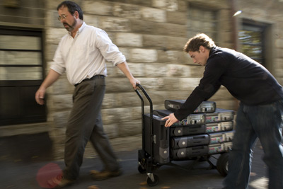 Al Heiman and Zaks Lubin unload donated computers