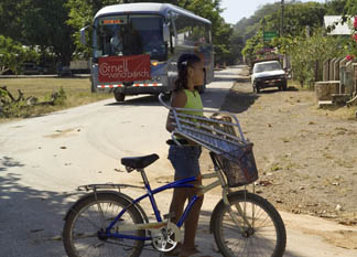 a bus brings the Cornell University Wind Ensemble to Matapalo