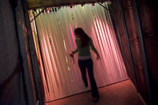 student enters exhibit