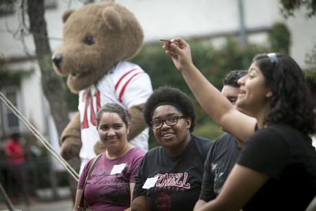 students at barbecue