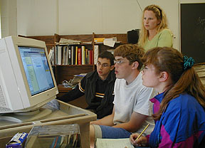 students in the Lansing High School enrichment program, examine images from the FIDO Mars Rover