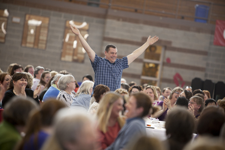 staff member celebrates