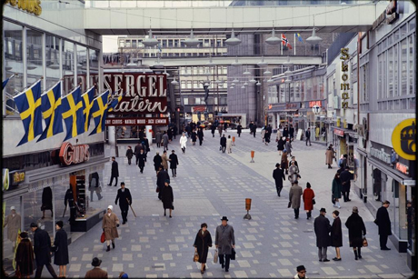 pedestrian shopping street in Hötorget, Stockholm, Sweden