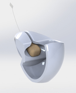 A cutaway shows how a student-designed self-straining teacup works.