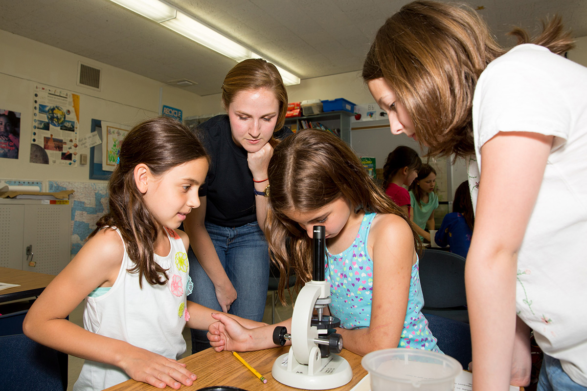students guieded through a lesson with microscopes