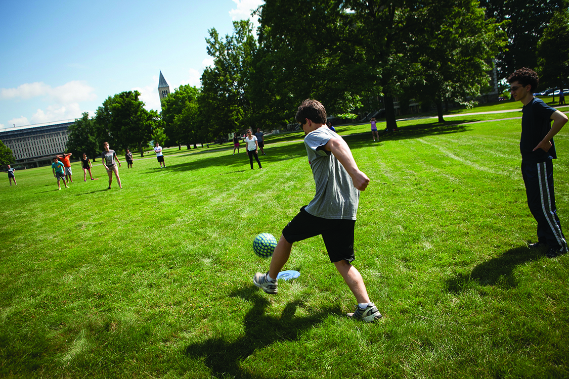students play soccer