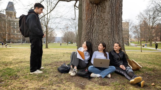 Students chat on the Arts Quad.